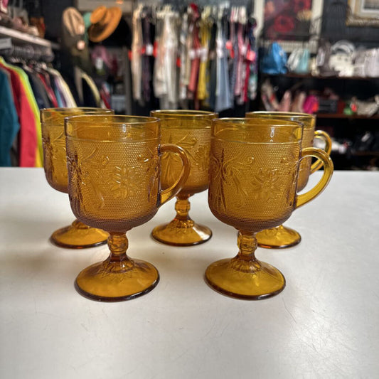 Amber Tiara Pedestal Handled Mugs (5)