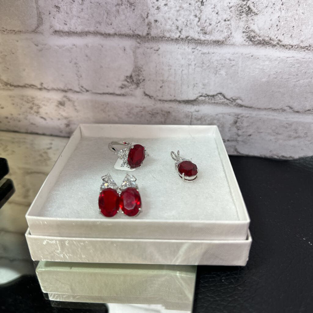 Red/Silver Earring/Ring/Pendant Set