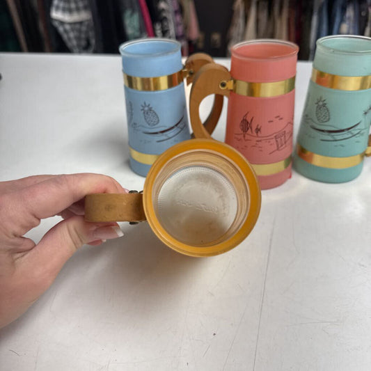 Vintage Frosted Tropical Tiki Mugs (5)