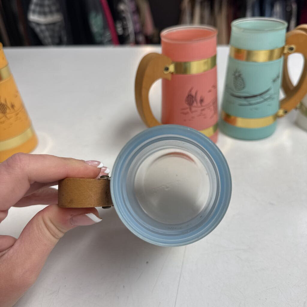 Vintage Frosted Tropical Tiki Mugs (5)