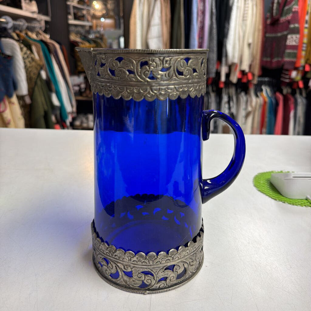 Cobalt Pitcher w/ Silver Filigree